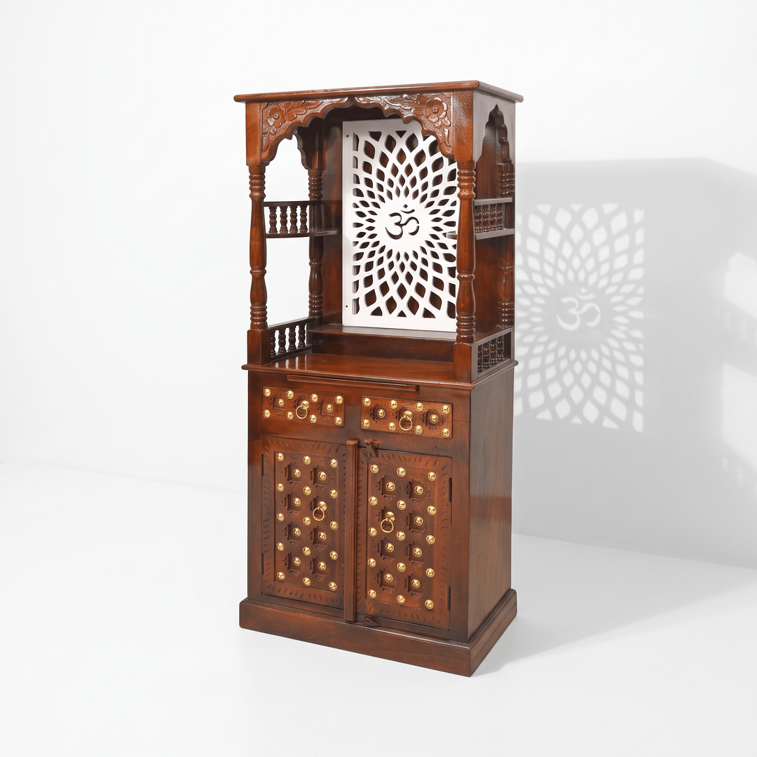 Freestanding Mango Wood Home Temple With Drawers & Cupboard