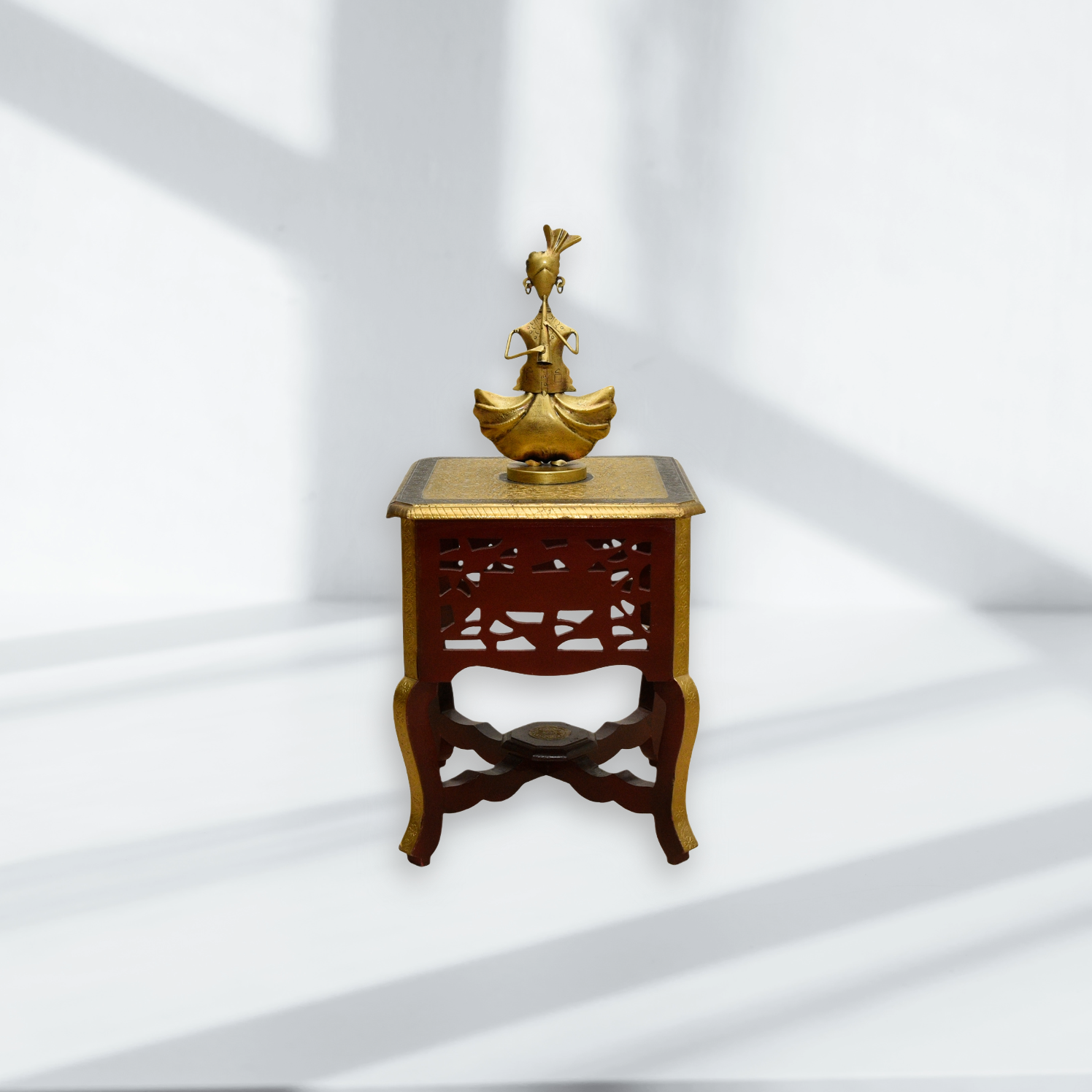 Solid Wood Antique Style Side Table with Brass Work | Dubai UAE