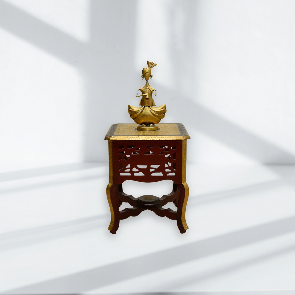 Solid Wood Antique Style Side Table with Brass Work | Dubai UAE