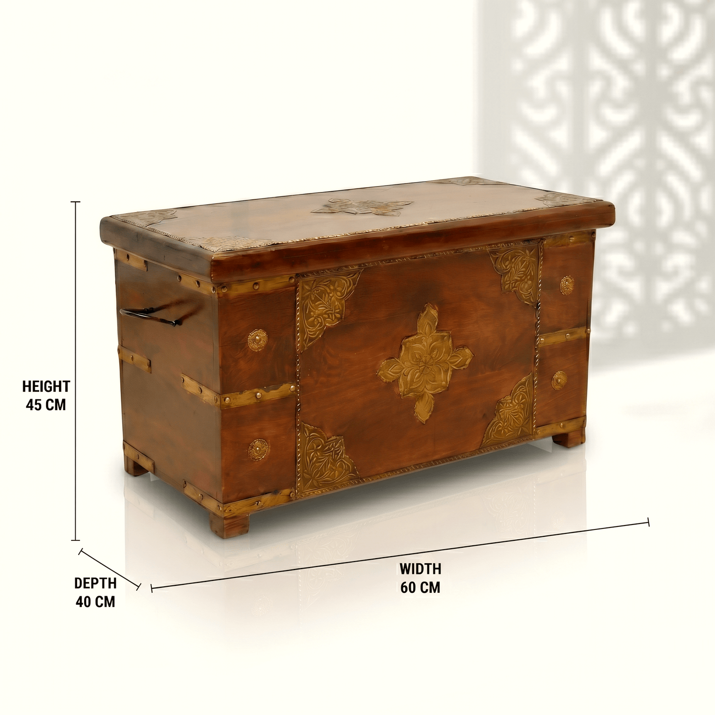 Luxury storage trunk Abu Dhabi,Decorative vintage storage chest bahrain,Brass work storage trunk Doha,Mango wood storage sandook hand made,
