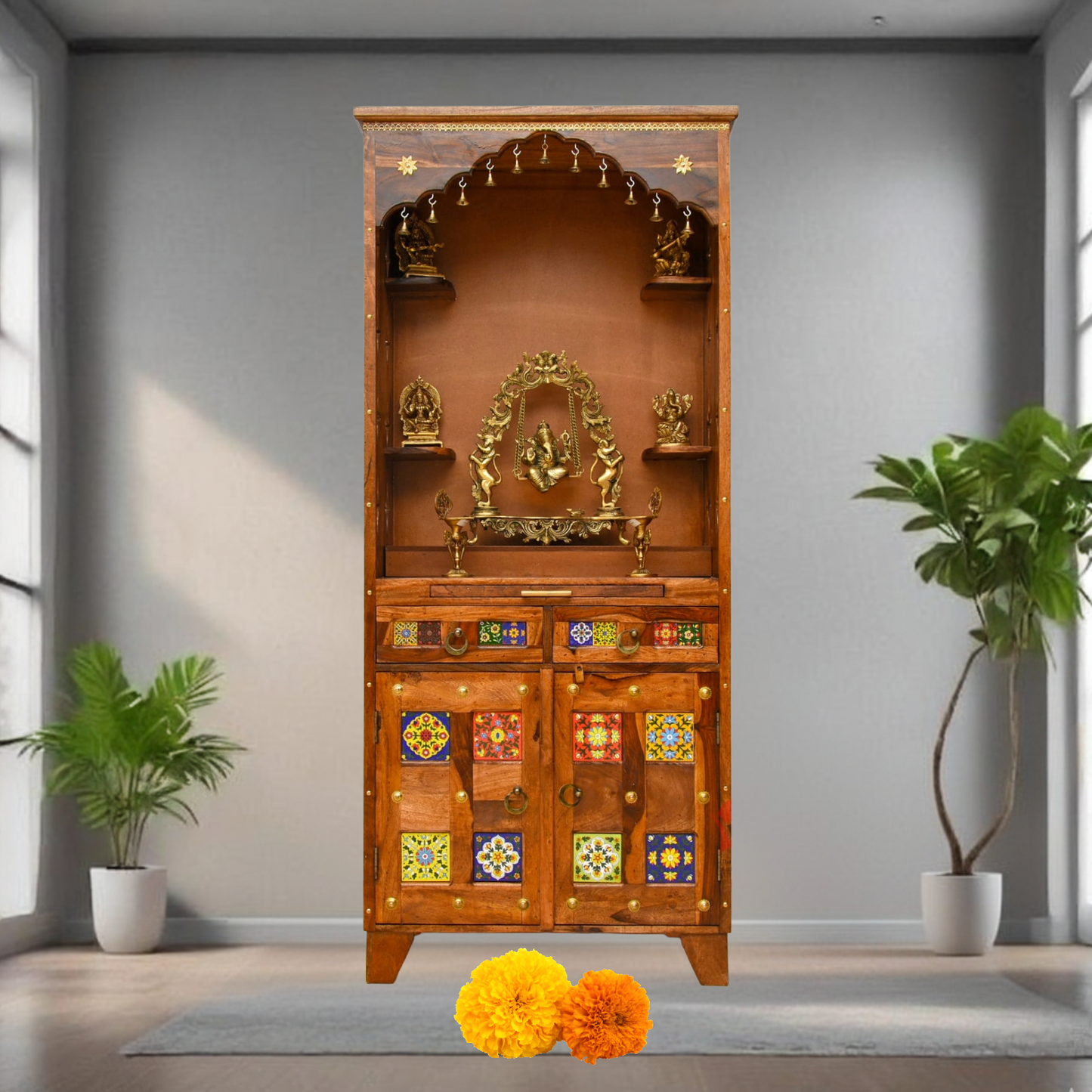 Wooden Prayer Temple For GCC
Elegant Sheesham Wooden Mandir Design