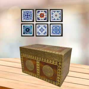 Solid wood rectangular storage trunk with brass fitted work