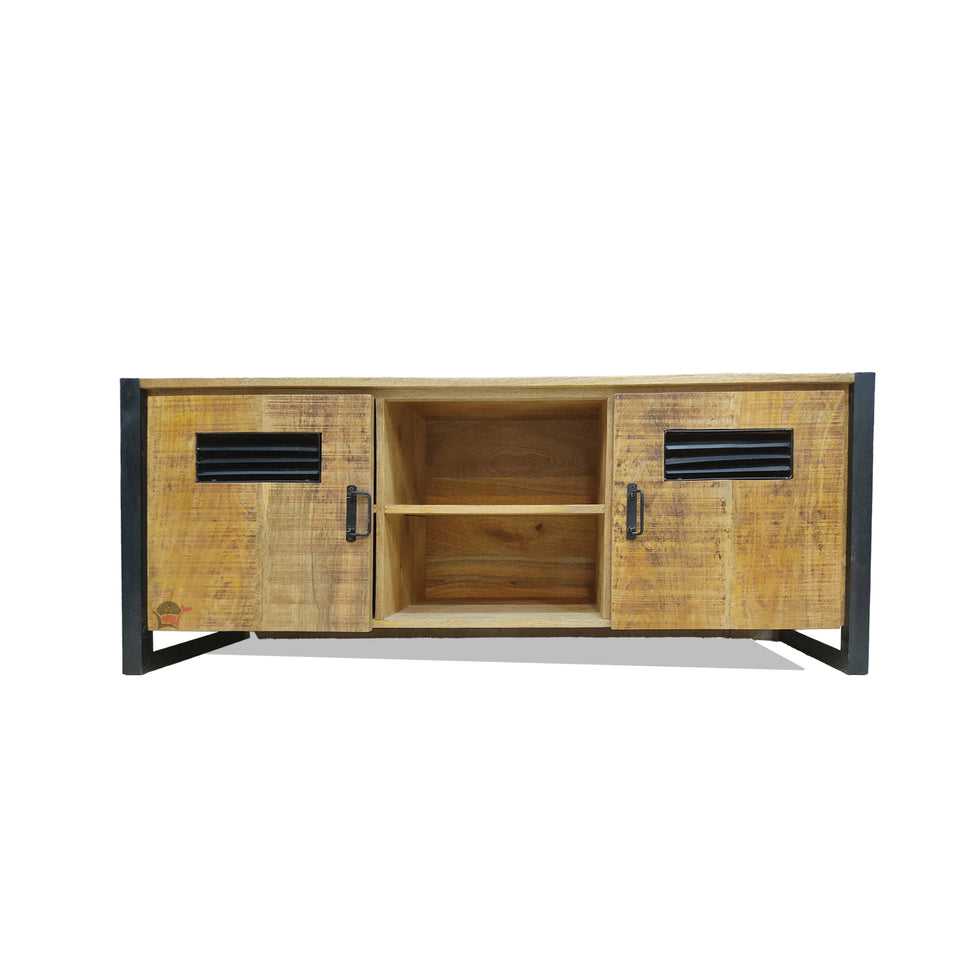 Industrial style tv console table with metal stand with 2 doors