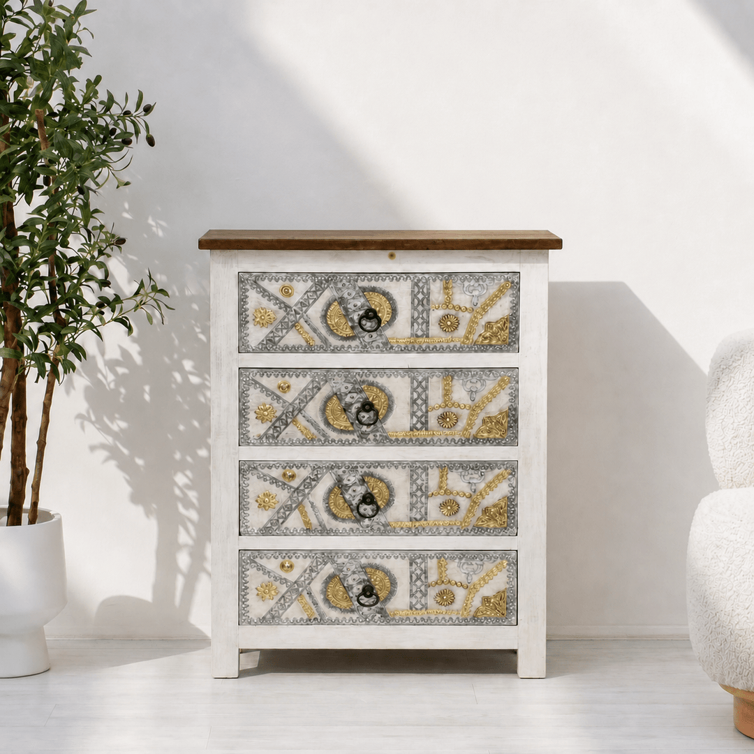Mango wood chest of drawer with brass fitted work