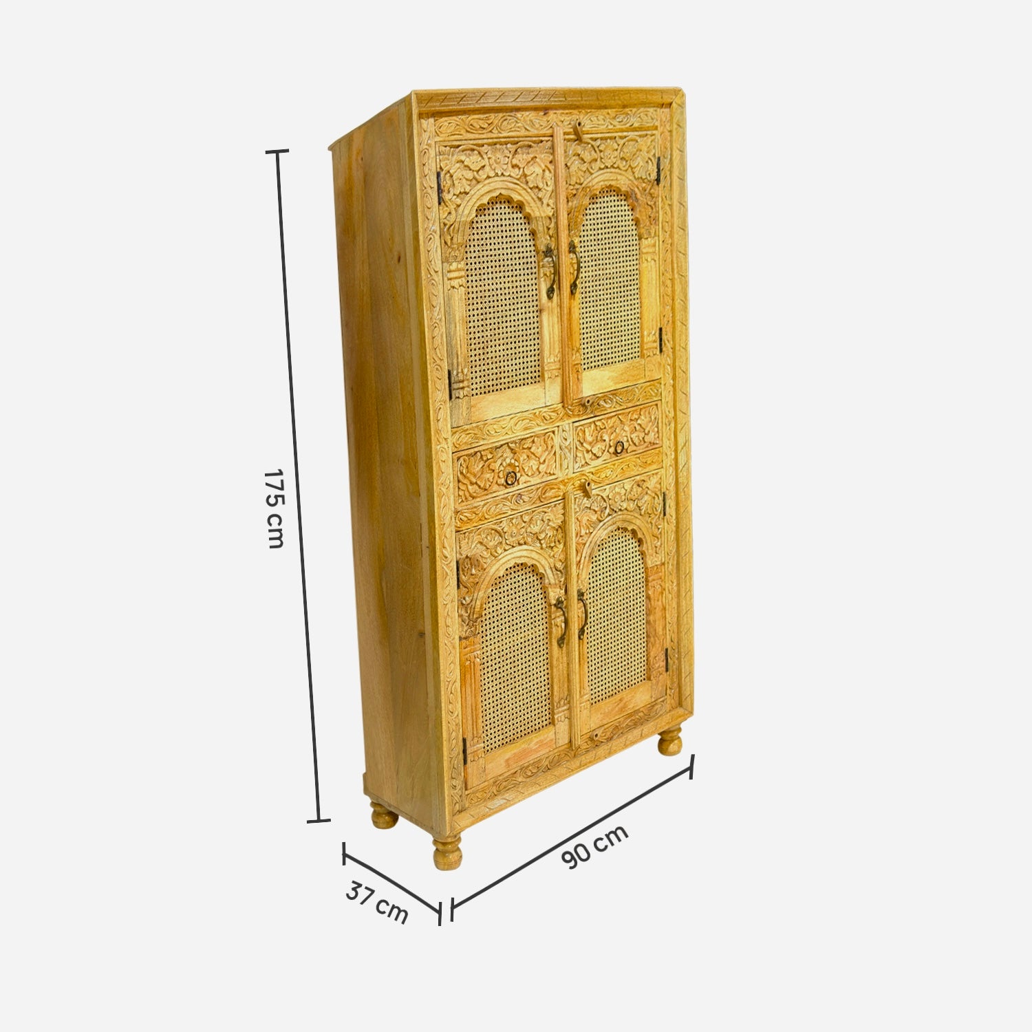 Hardwooden rattan cupboard with hand carving with natural wood finish