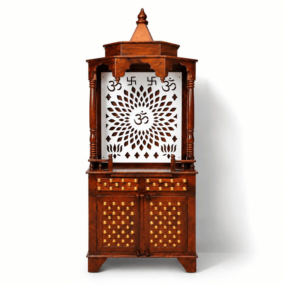 Premium Mango Wood Brass Ornament Work Temple