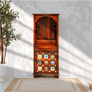 Tall and slim mango wood mandir with cupboard for homeW50 x D35 x H125 cm