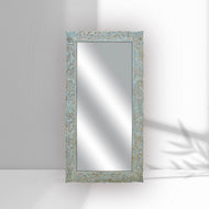 Florina Leaner Solid Mango Wood Mirror Frame – Rustic Blue Finish | UAE