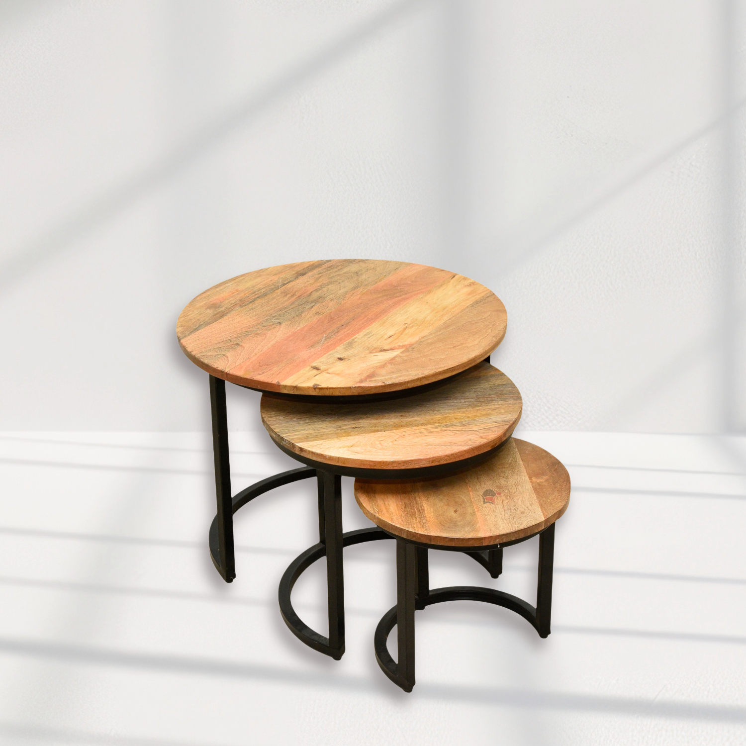 Round Nesting Table Set – Natural Mango Wood Coffee Table
