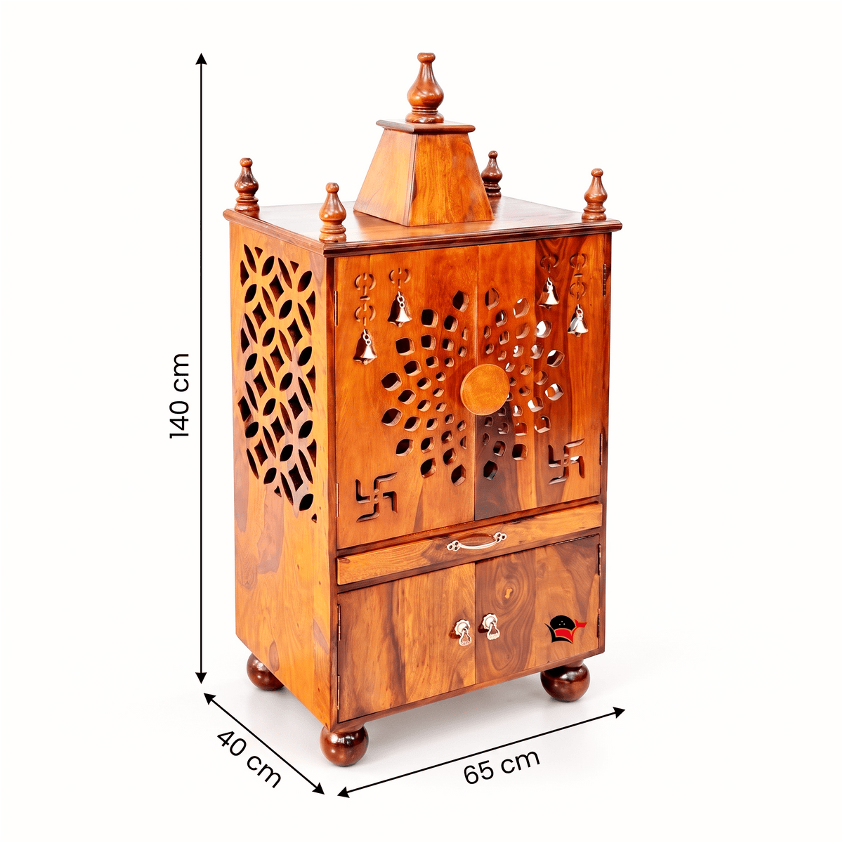 Wooden pooja home temple with door and storage box