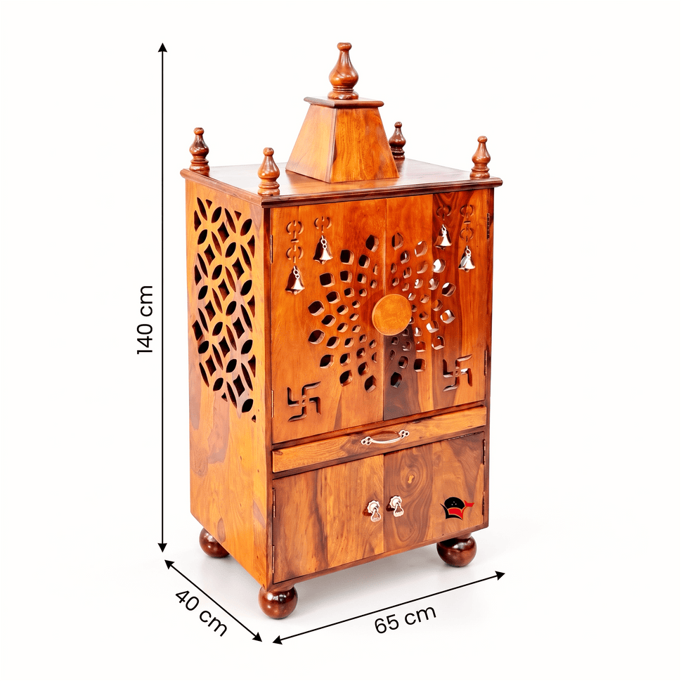 Wooden pooja home temple with door and storage box