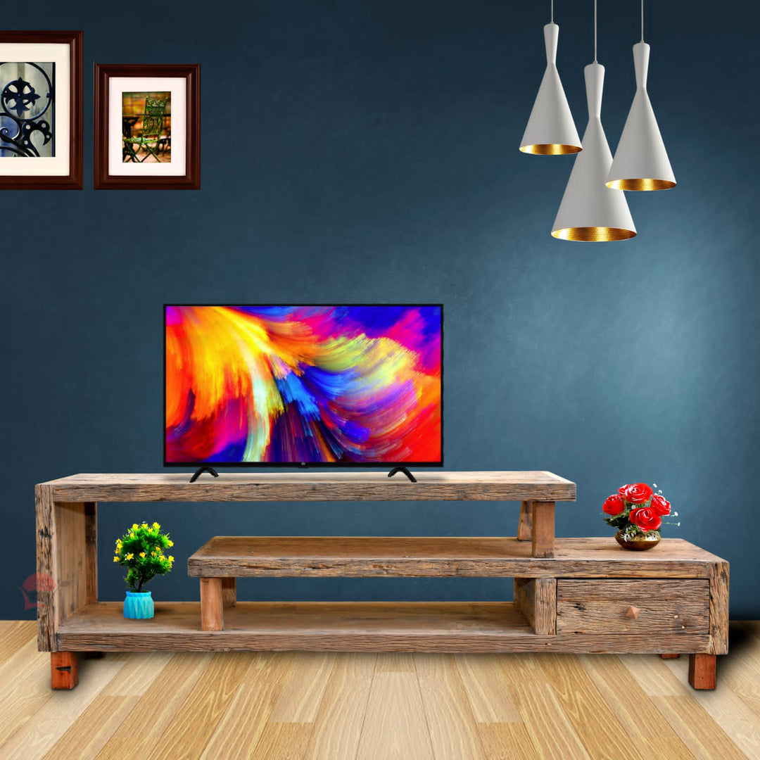 Railway Sleeper Wood 3-Shelf open TV Cabinet with Rust Finish – Dubai UAE