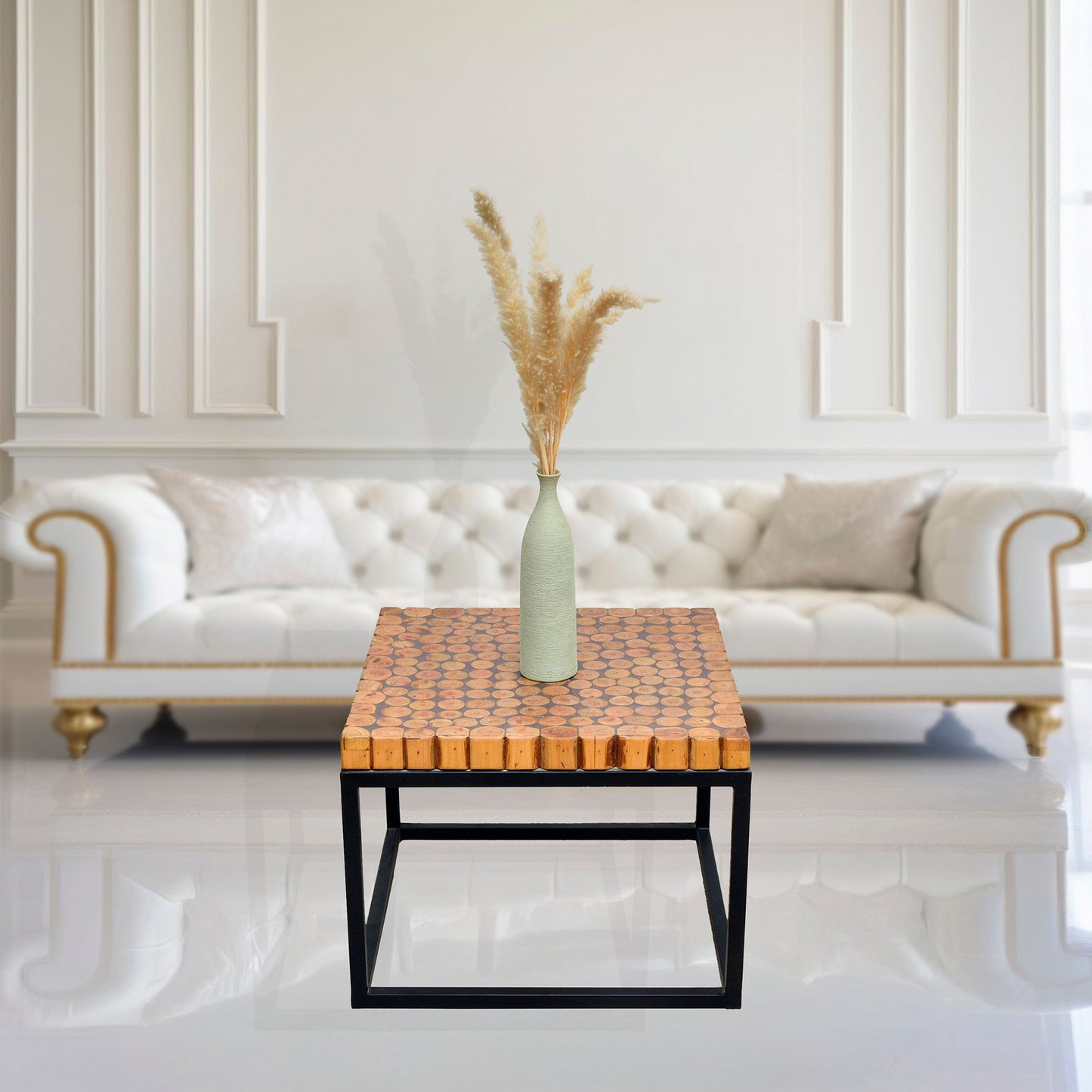 Gloster Maya coffee table with natural teak wood,side table with powder coated frame teak wood, squire teak wood accent table store in UAE,handicrated teak wood end table Dubai,