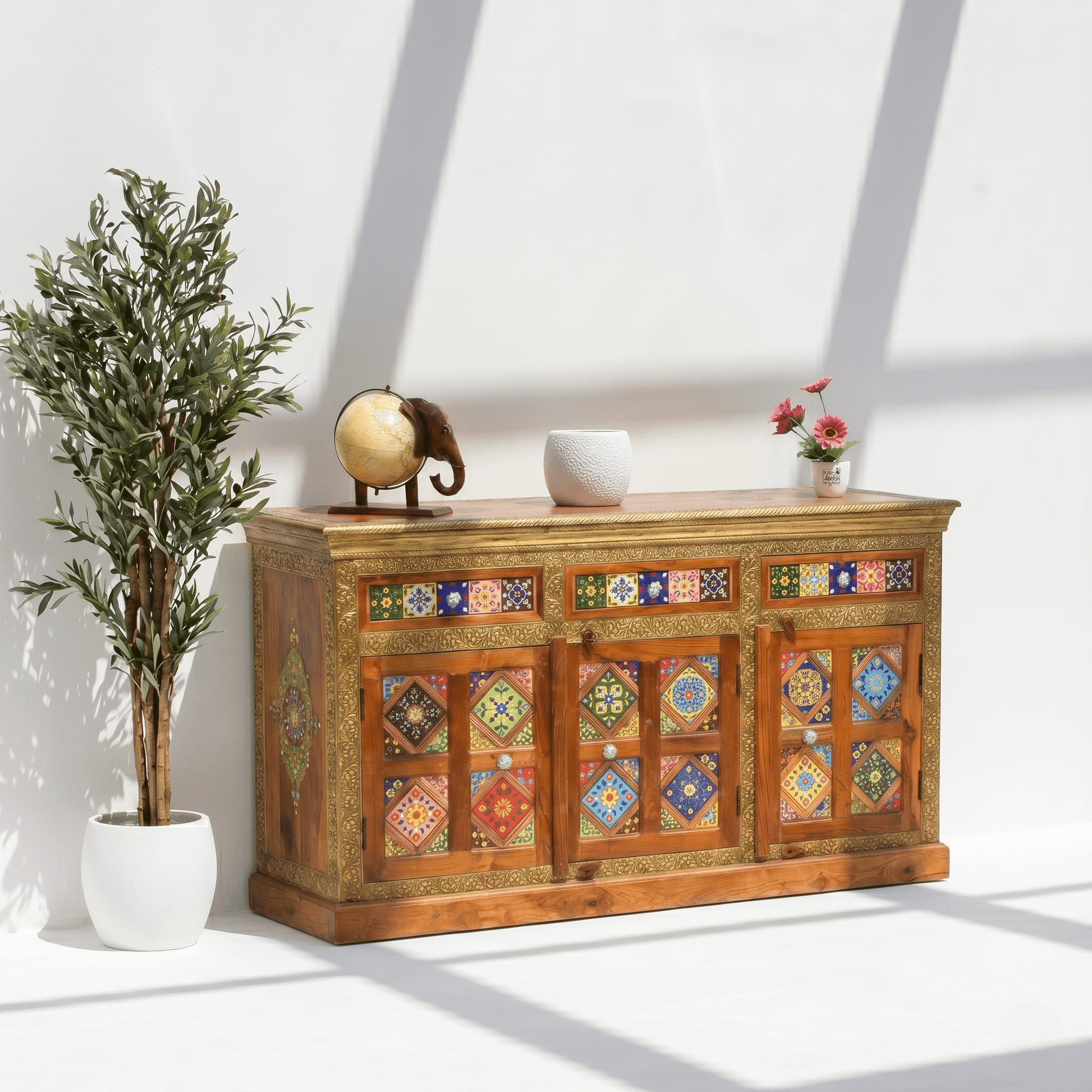 Moraccan design tile work sideboard with inlay work