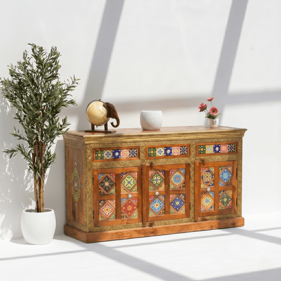 Moraccan design tile work sideboard with inlay work