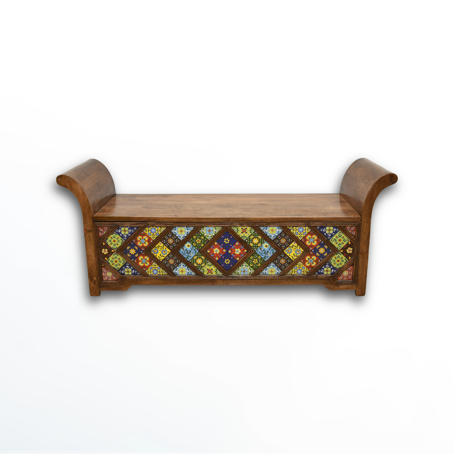 Hand made wooden bench,Handicrafted solid wood sofa chair UAE,Vintage style sofa seat with tiles work Oman,