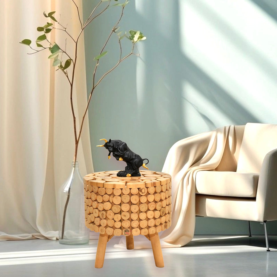 Mosaic Teak Art Stool & Side Table | Handcrafted Wooden Furniture UAE