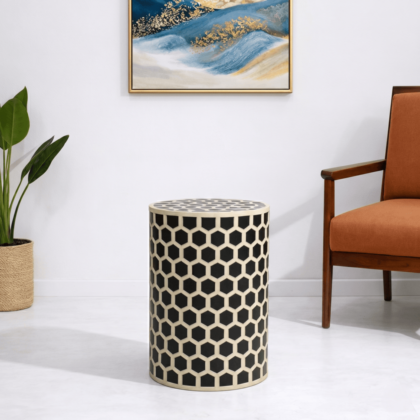 Resin round side table Dubai, Designer resin round table UAE, Resin accent furniture Qatar, Premium resin side table Bahrain,