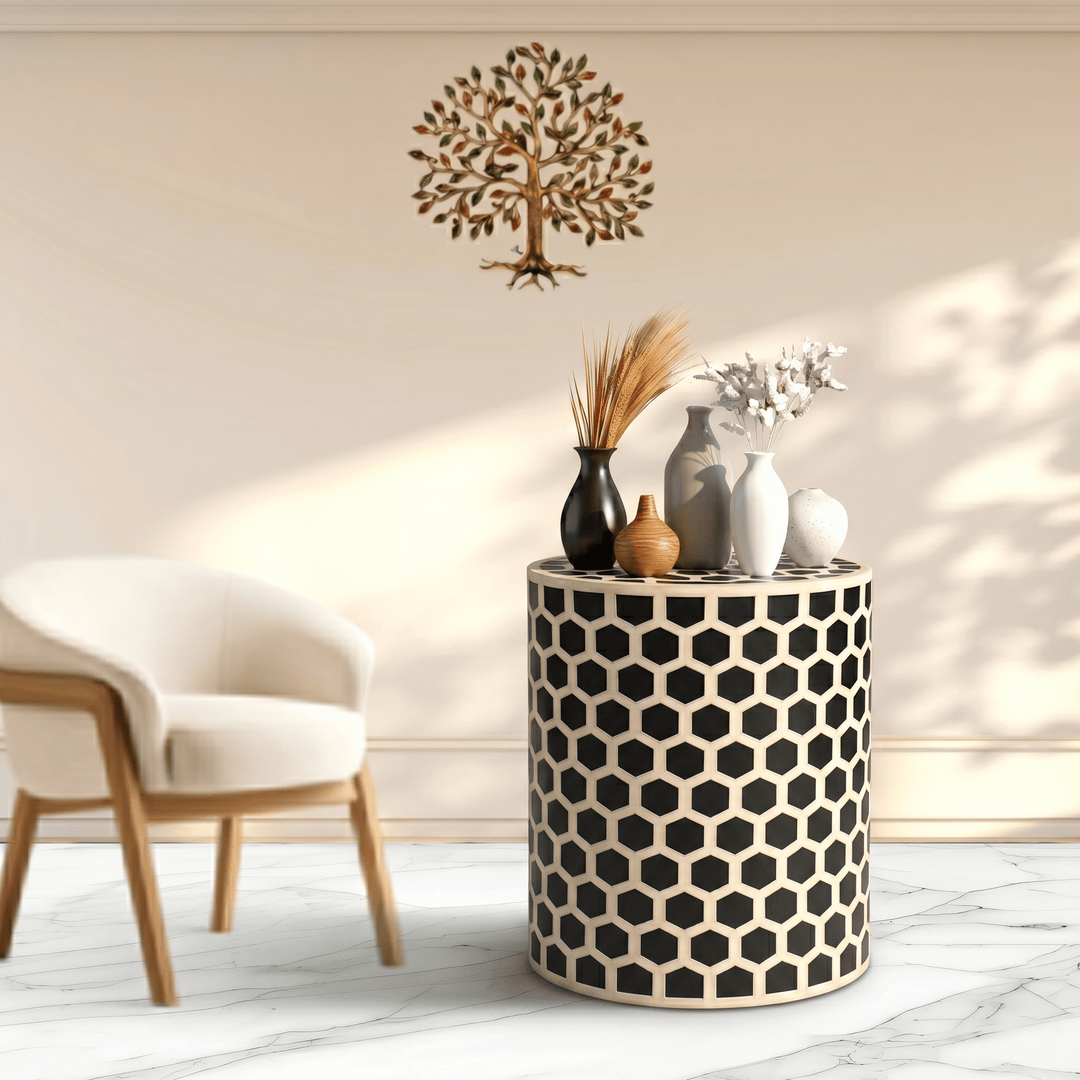 Resin Round Side Table with Decorative Finish | Dubai UAE