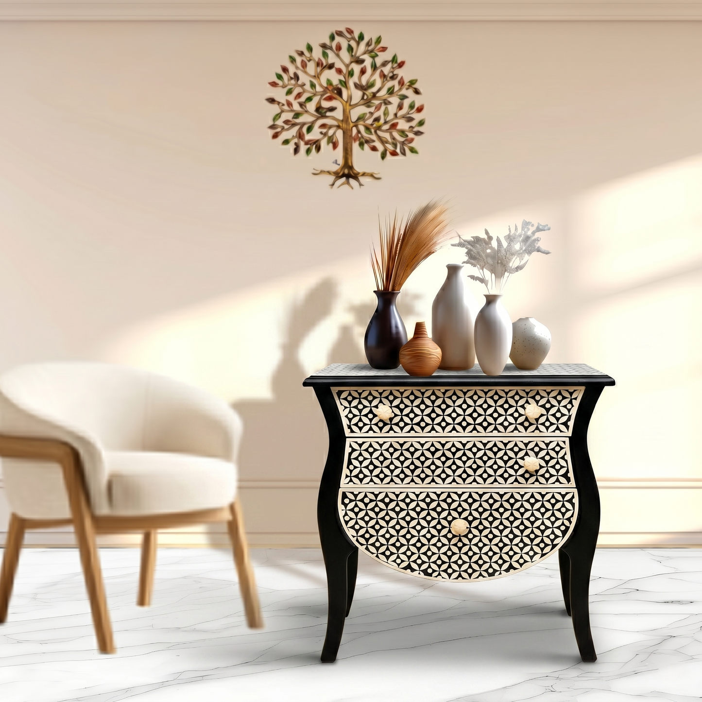 Luxury bone inlay table Dubai, Mother of pearl bedside UAE, Handcrafted bone inlay furniture Oman, Premium pearl inlay nightstand Dubai, , 