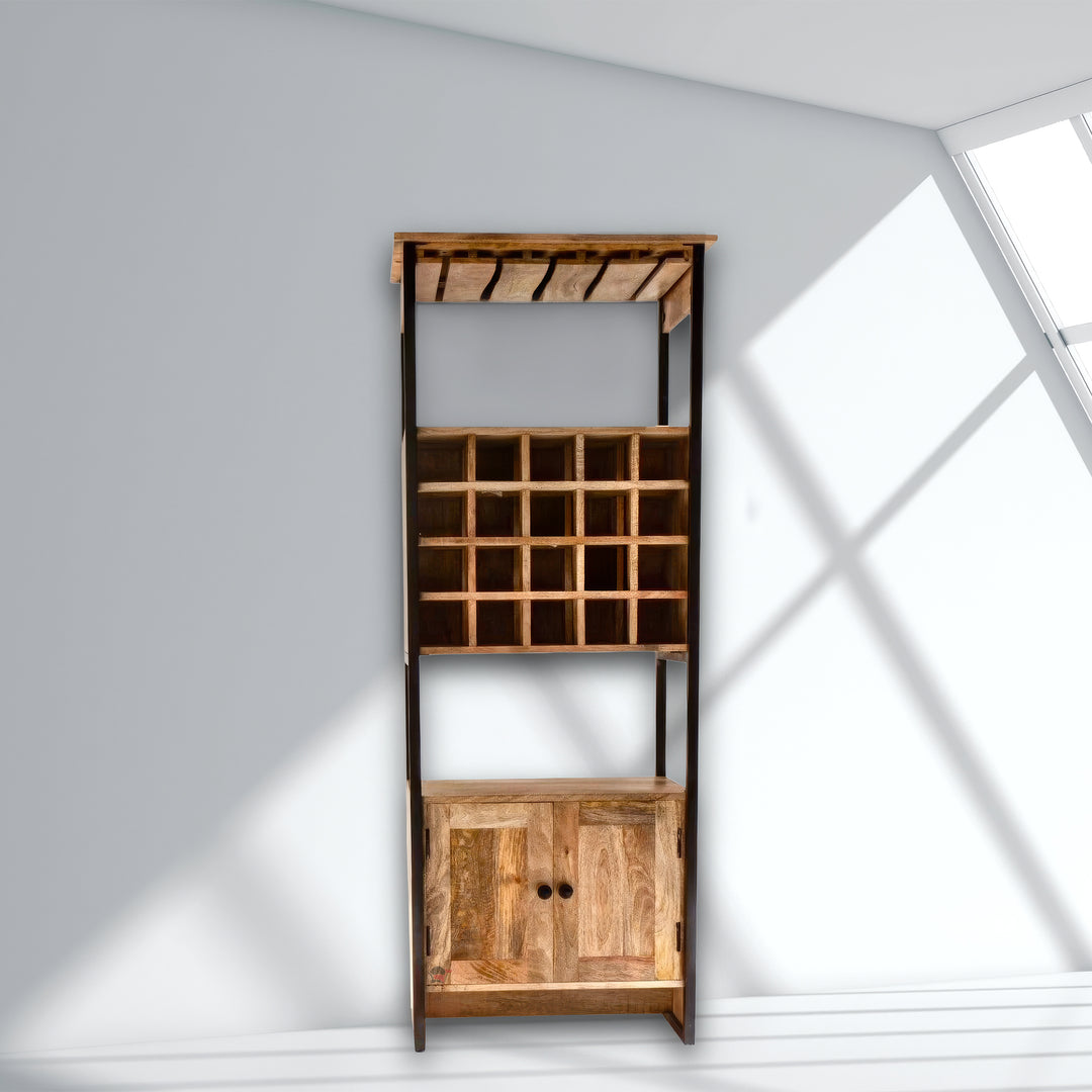 Wooden natural mango wood bar rack with 2 door drawer