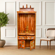 Indian solid mango wood pooja unit with tiles work