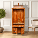 Switch Indian Solid Mango Wood Pooja Unit,Natural Finish Wooden Mandir Dubai,Solid hardwood temple with drawers, natural wood home temple store in Dubai,Luxury pooja ghar Abu Dhabi, 3 image