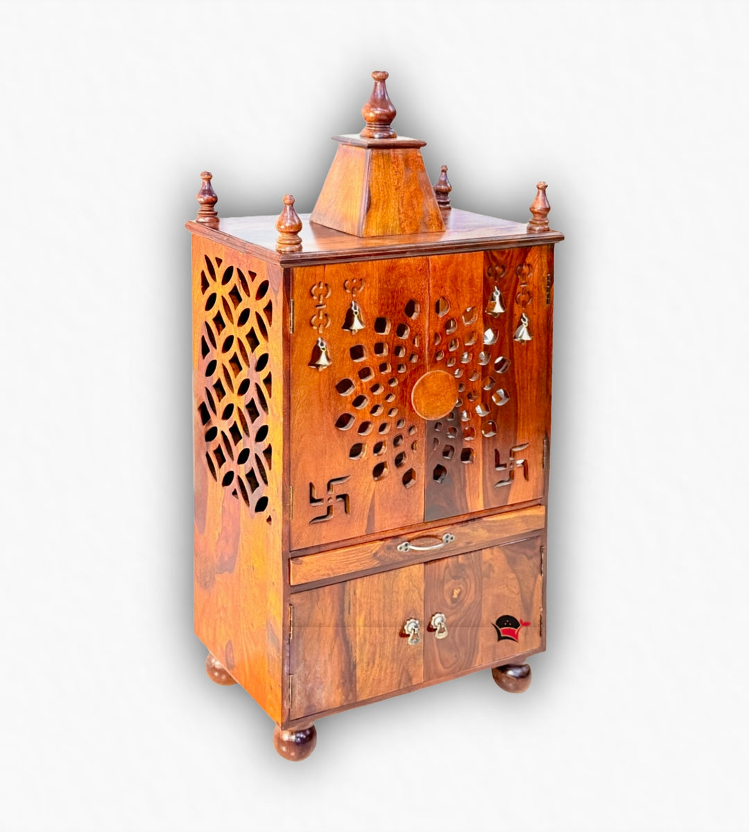 Wooden pooja home temple with door and storage box