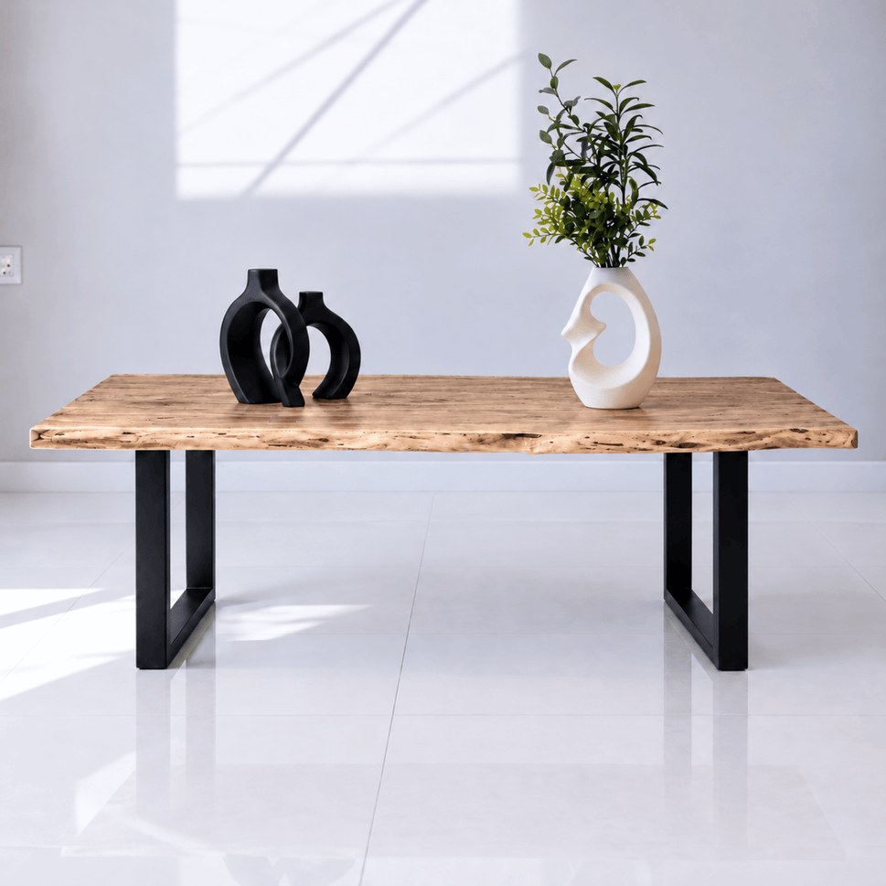 Solid Acacia Wood Dining Table with Iron Legs