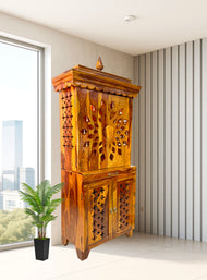 Solid wood Home Mandir with shelve with door