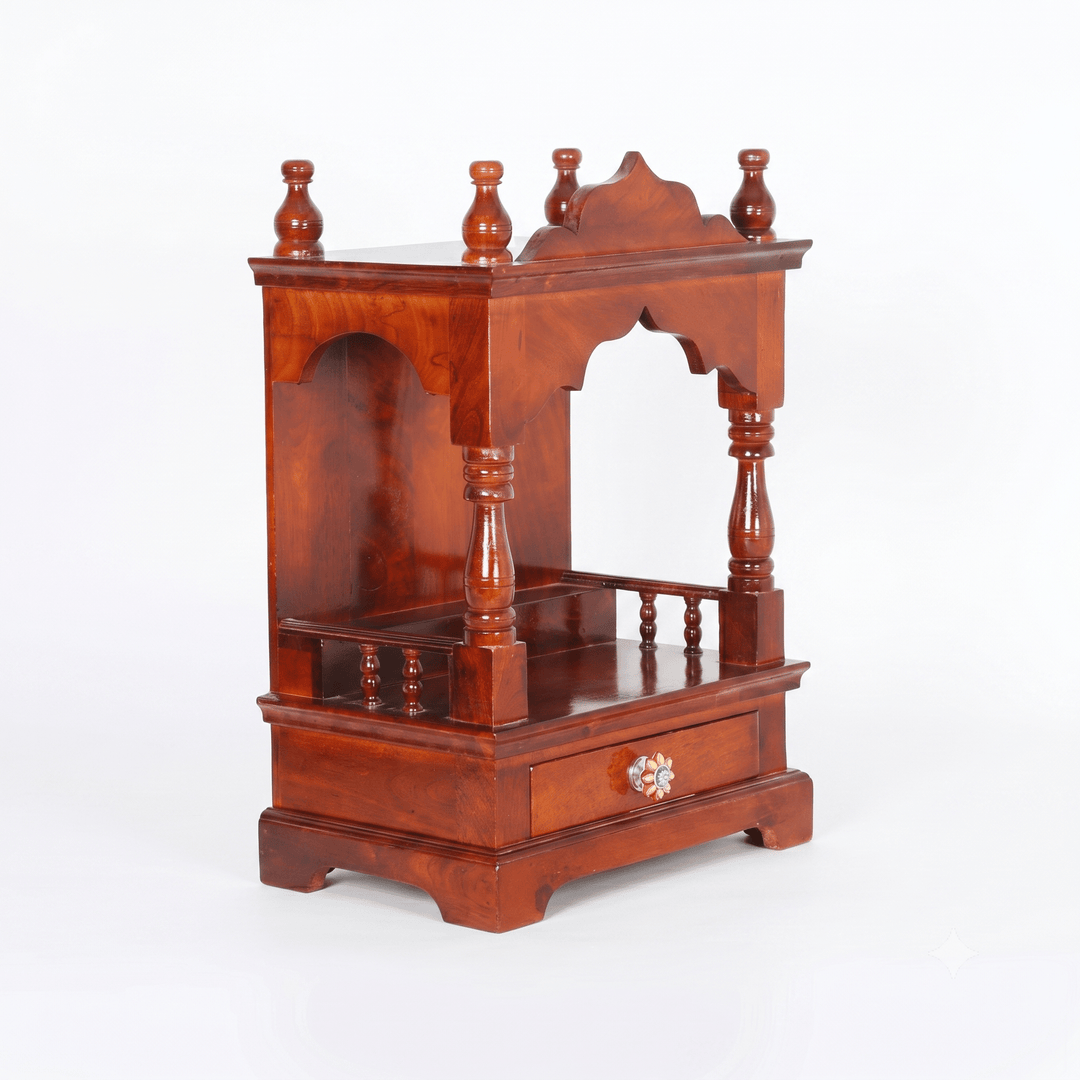 Divine Wooden Home Temple with Traditional Arch Design