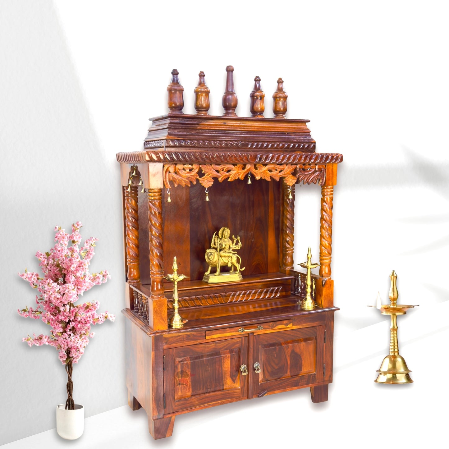 Solid wood worship cabinet
natural wood pooja cabinet