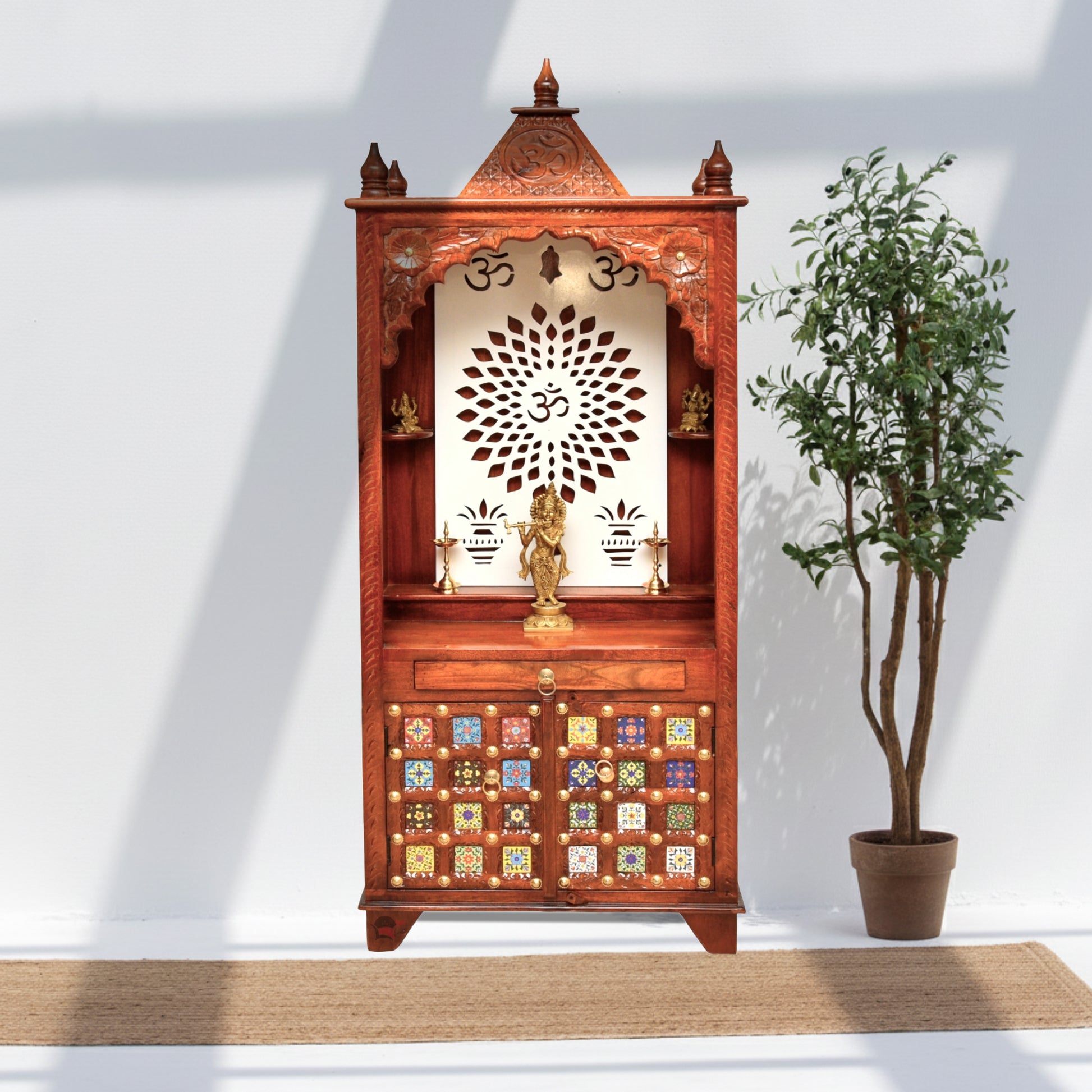 Natural Mango wood temple with 2 doors