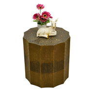 The wood Golden Embossed Hexagonal Side Table | Luxury Accent Table UAE