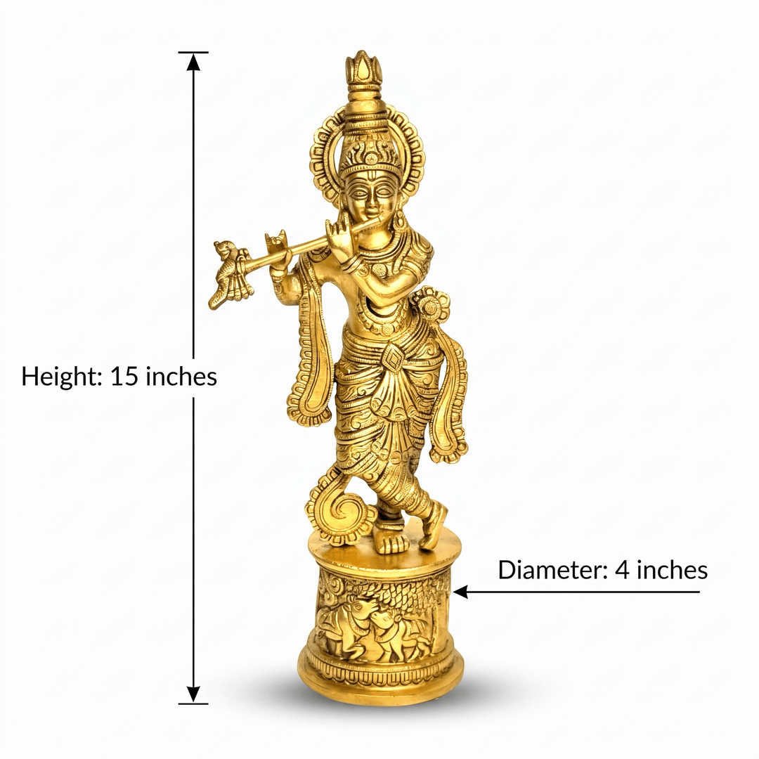 Divine Brass Krishna Flute Statue – Intricate Handmade Carving