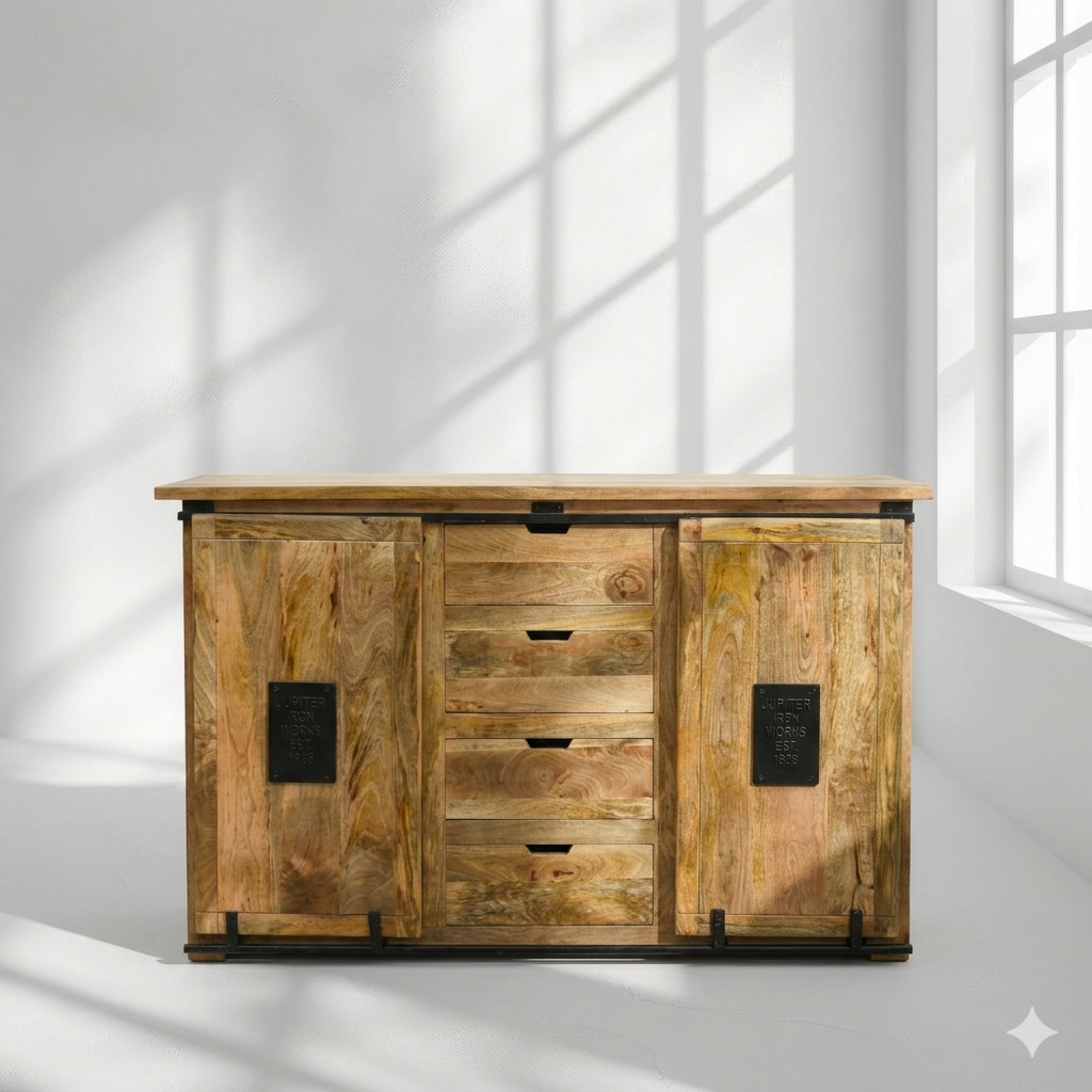 Wholesale Mango Wood Furniture Dubai, Elegant Industrial Wooden Sideboard Sharjah, Natural Wood Storage Cabinet UAE, Mango Wood Cabinet Oman, 