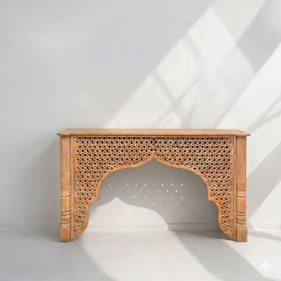 Islamic Arch Wooden Console Table – Elegant Handcrafted Furniture in UAE