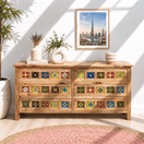 Switch solid mango wood six-drawer chest, handmade mango wood tile sideboard, colourful ceramic tile drawer cabinet, natural wood six-drawer storage dresser, 
 1 image