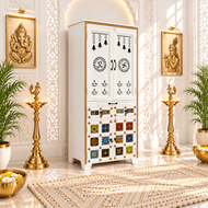 Pooja Temple with white color with tiles fitted