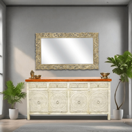 Boho Chic White Sideboard with Floral Medallion Doors