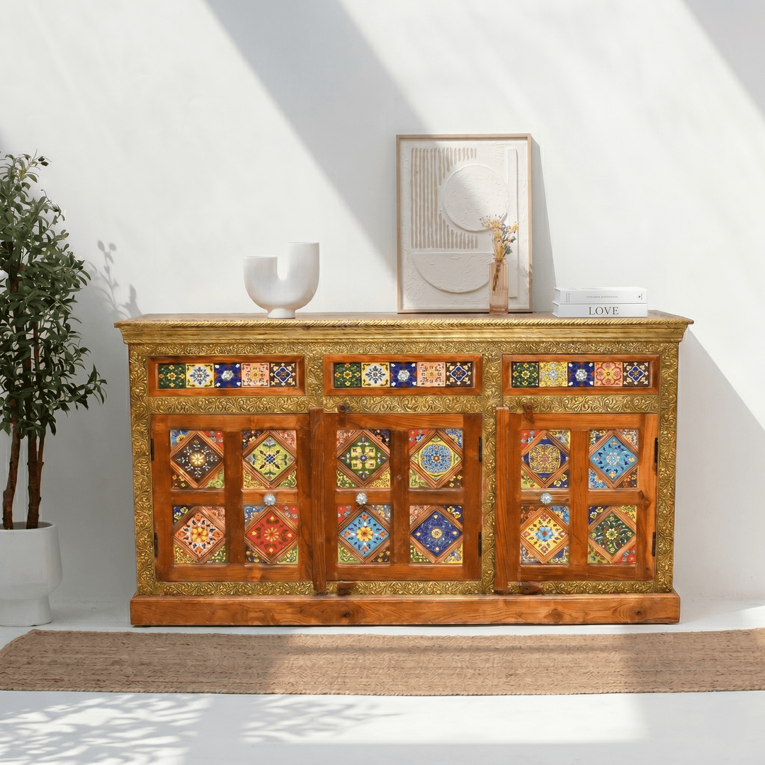 Moraccan design tile work sideboard with inlay work