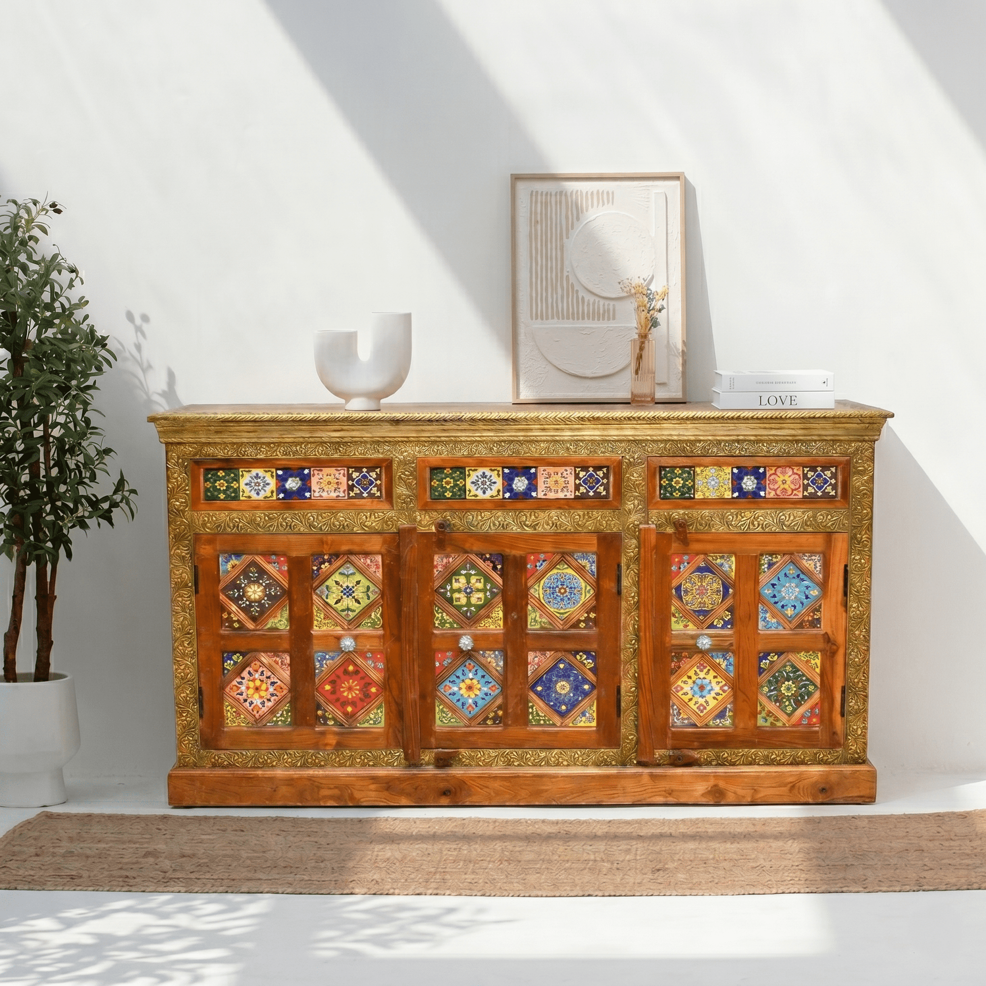 Moraccan design tile work sideboard with inlay work