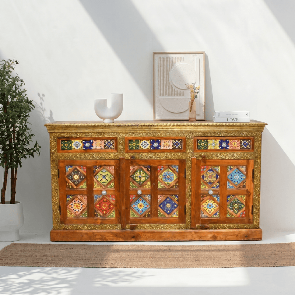 Moraccan design tile work sideboard with inlay work