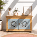 Switch solid mango wood sideboard, solid wood carved sideboard, wooden two-door sideboard, real wood storage cabinet, natural wood buffet cabinet, 
 1 image
