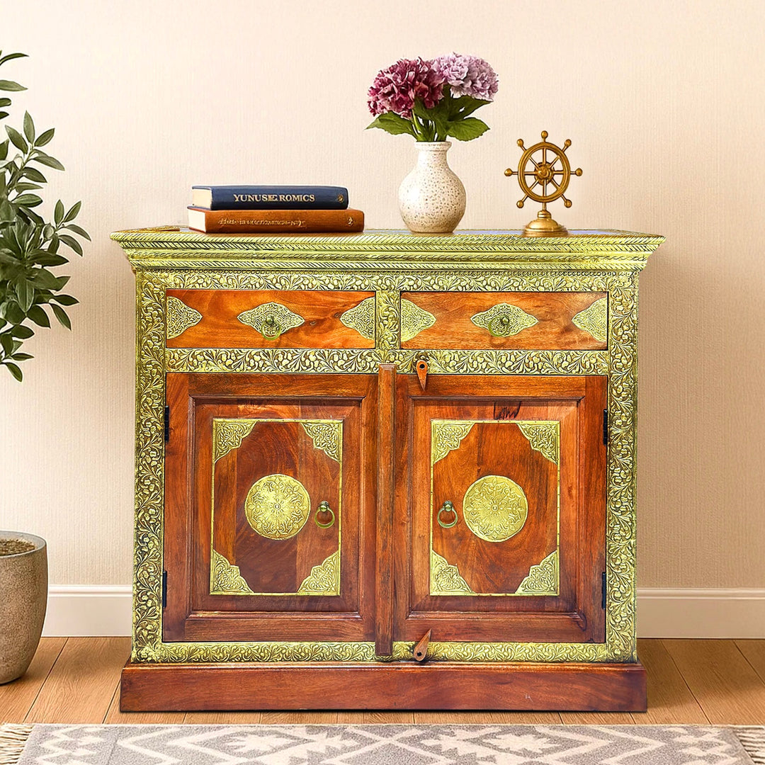 Modern wooden sideboard with brass fitted work