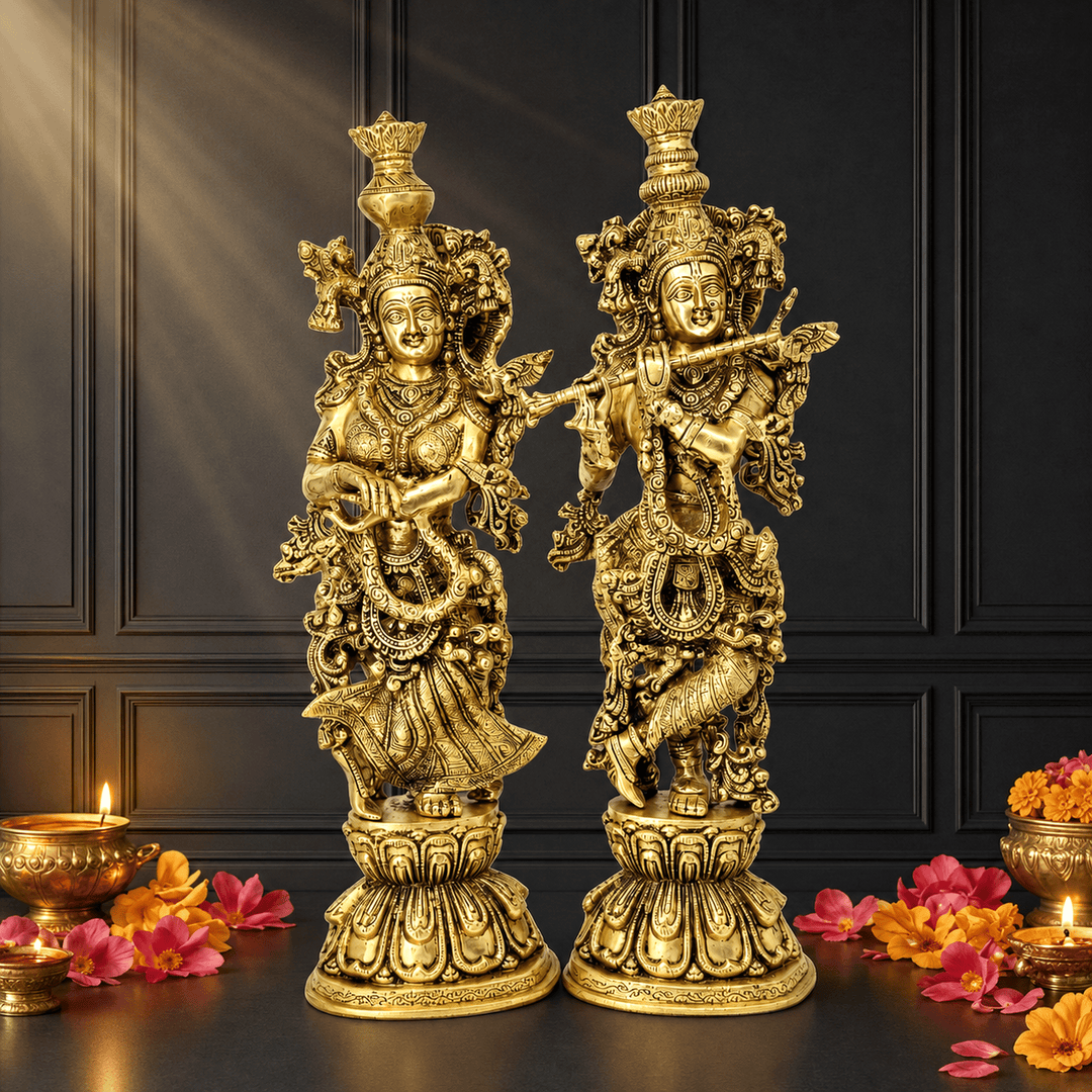 Bhagwan Radha Krishna Murti 42 Centimeter With Hand Engraved