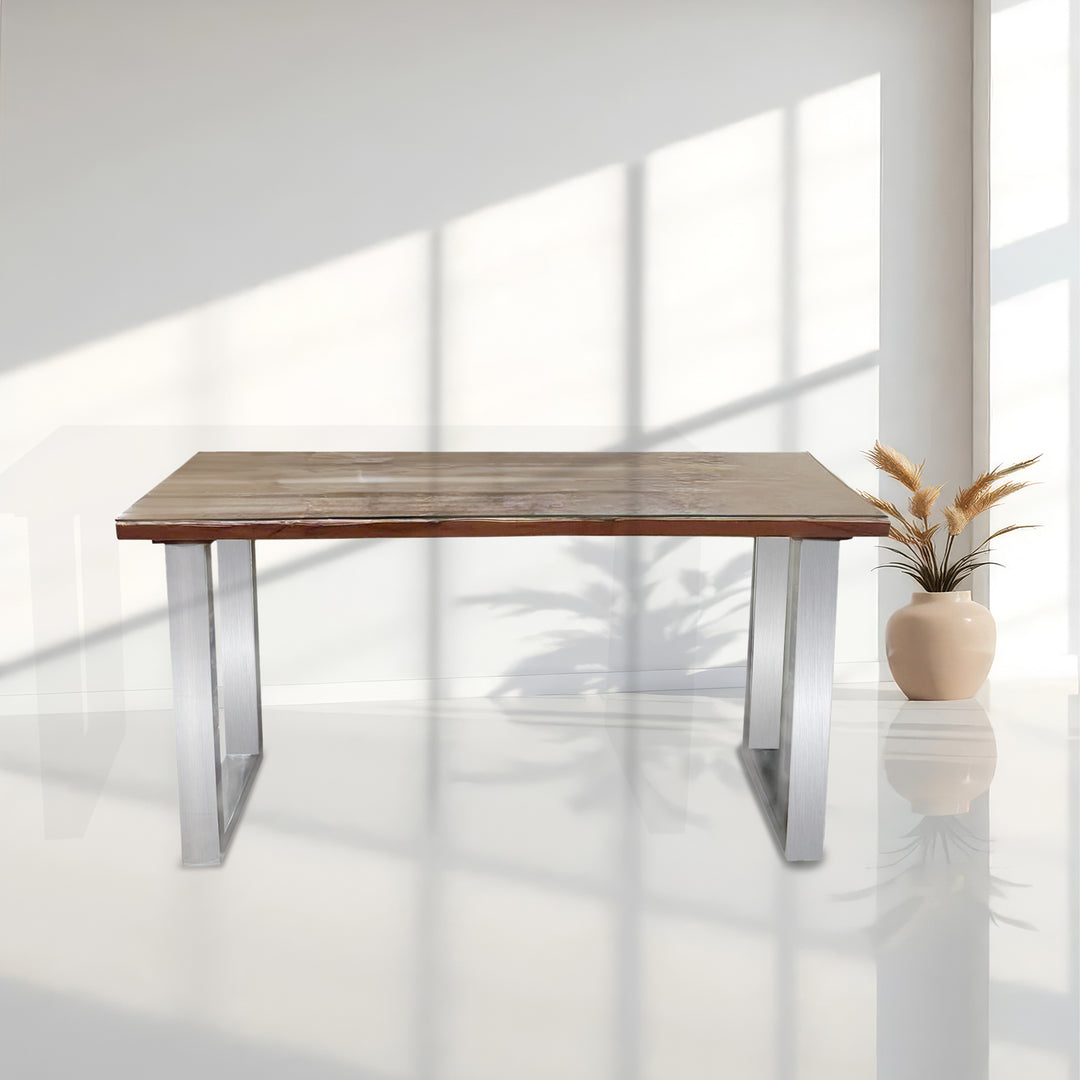 Railway sleeper console table with Crome legs