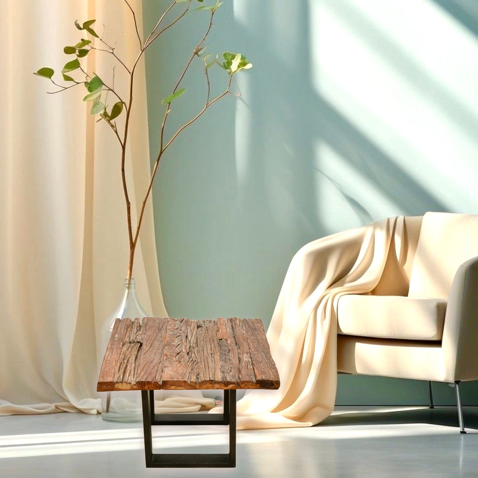 Vintage Style Railway Wood Metal Side Table | Handcrafted Industrial Furniture UAE