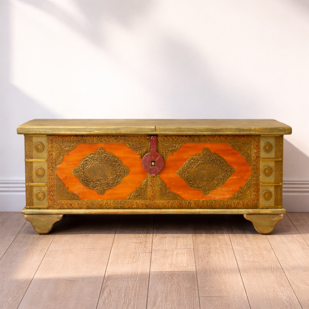 Solid wood storage trunk Dubai
Indian antique sandook Sharjah
Vintage Indian storage chest Dubai UAE