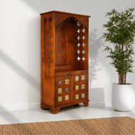 Handicrafted solid mango wood home temple with natural wood finish